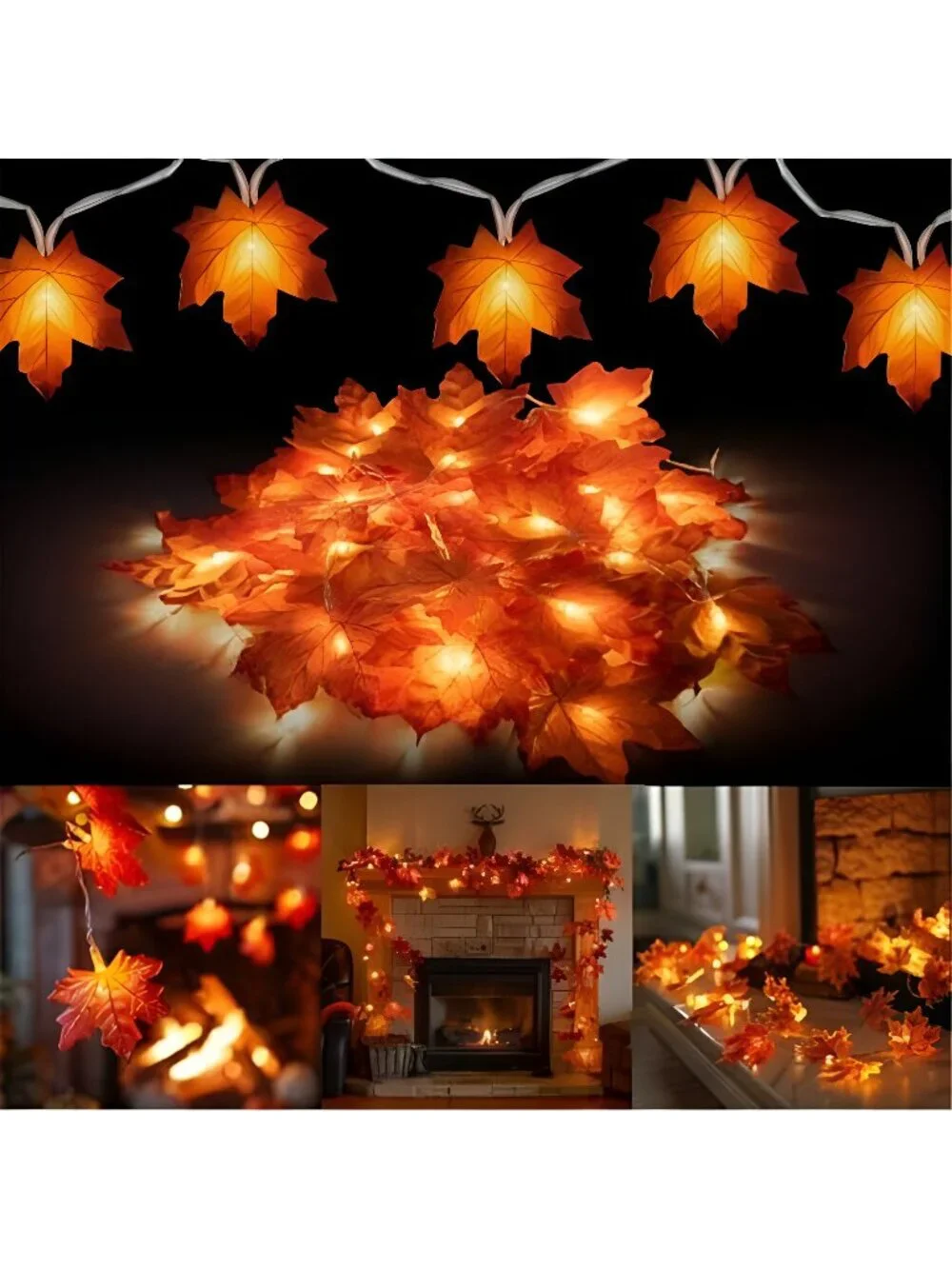 2 Pack Thanksgiving Maple Leaf String Lights, Total 20FT 40 LED